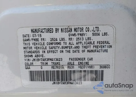 2015 Infiniti Q50 Premium z USA, uszkodzony, nr VIN JN1BV7AR3FM413423